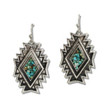 110735, WESTERN AZTEC DIAMOND TURQUOISE EARRINGS wholesale fashion jewelry - GOOD FEELINGS, INC