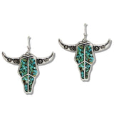 110736, WESTERN STEER HEAD TURQUOISE EARRINGS wholesale fashion jewelry - GOOD FEELINGS, INC