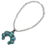 110769, WESTERN SQUSH BLOSSOM TURQUOISE PENDANT LONG NECKLACE wholesale fashion jewelry - GOOD FEELINGS, INC