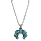 110769, WESTERN SQUSH BLOSSOM TURQUOISE PENDANT LONG NECKLACE wholesale fashion jewelry - GOOD FEELINGS, INC