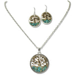 110774, ROUND TREE OF LIFE TURQUOISE PENDANT NECKLACE wholesale fashion jewelry - GOOD FEELINGS, INC