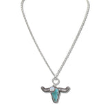 110778, WESTERN STEER HEAD TURQUOISE PENDANT NECKLACE wholesale fashion jewelry - GOOD FEELINGS, INC