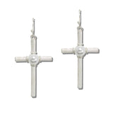 110809, RIBBED PEARL CROSS DROP EARRINGS