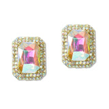 110856, RECTANGLE CRYSTAL HALO STUD EARRINGS