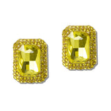 110856, COLORFUL RECTANGLE CRYSTAL HALO STUD EARRINGS