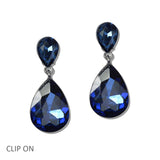 110859, TEARDROP CRYSTAL CLIP ON DROP EARRINGS