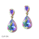 110859, TEARDROP CRYSTAL CLIP ON DROP EARRINGS