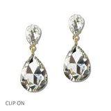 110859, TEARDROP CRYSTAL CLIP ON DROP EARRINGS