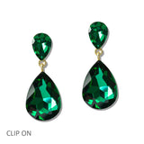 110859, COLORFUL TEARDROP CRYSTAL CLIP ON DROP EARRINGS