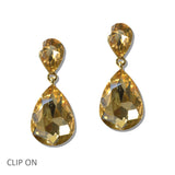 110859, COLORFUL TEARDROP CRYSTAL CLIP ON DROP EARRINGS