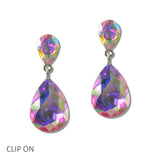 110859, TEARDROP CRYSTAL CLIP ON DROP EARRINGS
