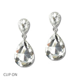 110859, TEARDROP CRYSTAL CLIP ON DROP EARRINGS