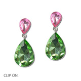 110859, SORORITY TEARDROP CRYSTAL CLIP ON DROP EARRINGS