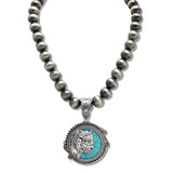 110870, WESTERN BUFFALO TURQUOISE MEDALLION NECKLACE