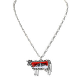 110877, WESTERN COWBOY GRAPHIC COW PENDANT NECKLACE