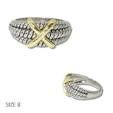 110894, 14K GOLD PLATED TWO TONE BRAIDED CABLE X RING wholesale fashion jewelry - GOOD FEELINGS, INC