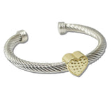 110910, 14K GOLD PLATED HAMMERED HEART DESIGNER INSPIRED CABLE CUFF BRACELET