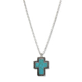 110929, WESTERN TURQUOISE CROSS PENDANT NECKLACE