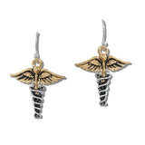 110939, TWO TONE CADUCEUS MEDICAL SYMBOL EARRINGS