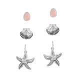 110945, COASTAL SEASHELL AND STARFISH STUD EARRING SET