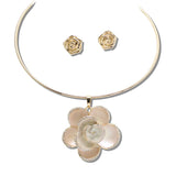 110953, ENAMEL CRYSTAL TRIMMED ROSE FLOWER CHOKER NECKLACE