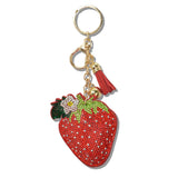 110965, SPARKLING RHINESTONE STRAWBERRY KEYCHAIN BAG CHARM