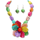 110993, FLORAL ACETATE AND MARBLE BEAD NECKLACE