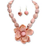 110993, FLORAL ACETATE AND MARBLE BEAD NECKLACE
