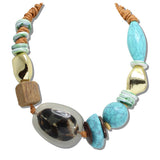 110999, BOLD LEOPARD ACCENT MIXED ELEMENT BEAD NECKLACE