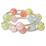 111006, IRIDESCENT BEAD AND CURVED BAR MULTI LAYERED STRETCH BRACELET