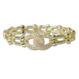 111014, 14K GOLD PLATED INTERLOCKING HORSEBIT CZ DESIGNER INSPIRED BRACELET
