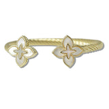 111023, 14K GOLD PLATED MOTHER OF PEARL CLOVER CUFF DESIGNER INSPIRED BRACELET