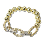 111025, 14K GOLD PLATED ROPE LINK BEAD STRETCH DESIGNER INSPIRED BRACELET