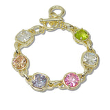 111036, 14K GOLD PLATED GEOMETRIC CZ TOGGLE DESIGNER INSPIRED BRACELET