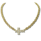 111046, 14K GOLD PLATED PAVE CZ SIDE CROSS DESIGNER INSPIRED NECKLACE