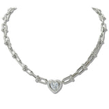 111049, 14K GOLD PLATED HEART CZ INDUSTRIAL LINK DESIGNER INSPIRED NECKLACE