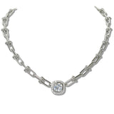 111050, 14K GOLD PLATED SQUARE CZ INDUSTRIAL LINK DESIGNER INSPIRED NECKLACE