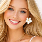 111054, WHITE ENAMEL BLOSSOM STUD EARRINGS