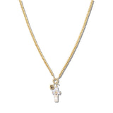 111057, CROSS CZ AND HEART CHARM BEADED NECKLACE