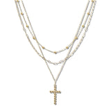 111058, TRIPLE LAYERED CROSS PENDANT NECKLACE