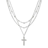 111058, TRIPLE LAYERED CROSS PENDANT NECKLACE