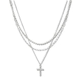 111059, TRIPLE LAYERED CRYSTAL CROSS NECKLACE