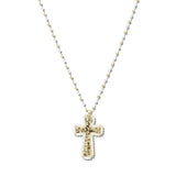 111060, HAMMERED CROSS AND PEARL PENDANT NECKLACE