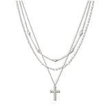 111061, TRIPLE LAYERED CRYSTAL CROSS NECKLACE