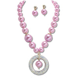 111064, PAVE CRYSTAL RING PENDANT PEARL STRAND NECKLACE