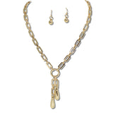 111067, POLISHED PAPCERCLIP LINK TASSEL NECKLACE