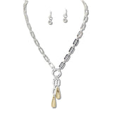 111067, POLISHED PAPCERCLIP LINK TASSEL NECKLACE