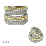 111111, 14K GOLD PLATED MIXED METAL PAVE CZ DESIGNER INPSIRED RING