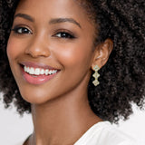 111114, 14K GOLD PLATED PAVE CZ TRIPLE CLOVER DESIGNER INSPIRED EARRINGS