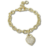 111118, 14K GOLD PLATED PAVE CZ HEART CHARM LINK DESIGNER INSPIRED BRACELET